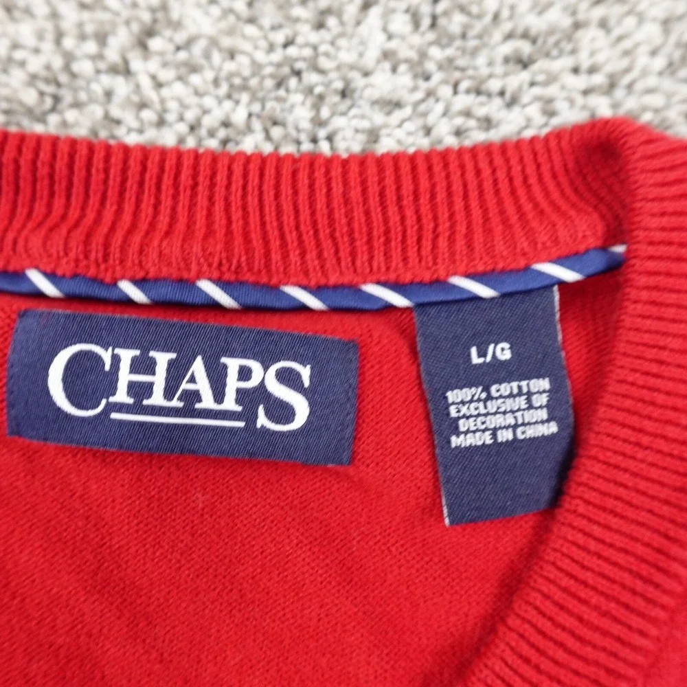 Ralph Lauren Chaps Vest Mens L Red Pullover V Neck‎ Sweater Grandpa Golf Preppy